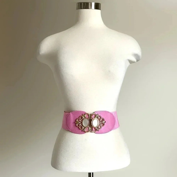 ATLAS High Quality Vegan Leather Embellished Elastic Belt CREAM - GOLD - Picture 3 of 3